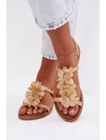 Dámské sandály Ploché s Ozdobnými Květinami Zlaté Noemia