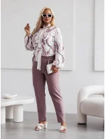 Elegantné dámske nohavice nadrozmernej veľkosti Cappuccino (728)
