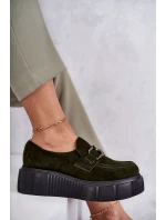 Modne Zamszowe Półbuty Na Platformie Khaki Lemar Marsol