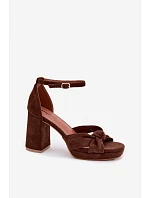 Dámské sandály na podpatku z imitace semiše čokoládové Rosetta