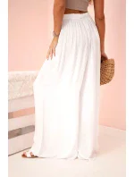 Dámske široké viskózové nohavice s elastickým pásom biele