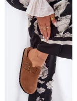 Zamszowe Klapki Chodaki Damskie Z Klamrą Big Star RR274A387 Brązowe