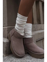 Śniegowce Damskie Z Naturalnego Zamszu Ocieplane Futerkiem Khaki Milora