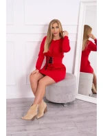 Zateplené šaty s ozdobným pásikom červené