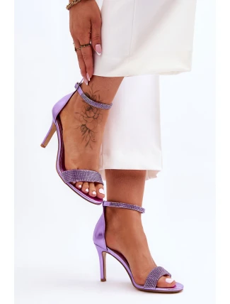 Damskie Sandały Na Szpilce Z Dżetami Fioletowe Perfecto