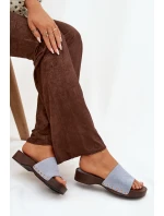 Dámské pantofle se zlatými sponami modré Ferinna