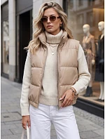 Krátka dámska vesta z ekologickej kože, béžová, FashionStreet TY5734 Krátka dámska vesta z ekologickej kože, béžová, FashionStreet TY5734