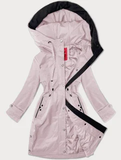 Jednoduchá dámska bunda v púdrovo ružovej farbe s kapucňou LHD (LHD-24590)