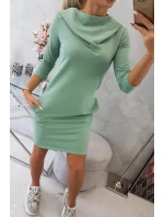 Šaty s kapucňou a vreckami tmavá mentolová