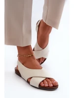 Zazoo 40407 Sandały Skórzane Damskie Jasnobeżowe