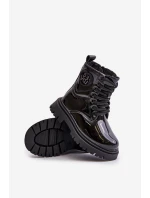 Lakierowane Botki Dziewczęce Ocieplane Futerkiem Na Zamek Czarne Evaliraea