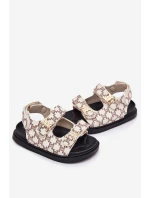 Dziecięce Sandałki Na Rzepy Ze Złotymi Detalami Beżowe Cavina