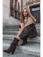 Dámské kotníkové boty na podpatku s třásněmi a žebrováním Zateplené Čokoládové Darlina