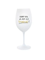 DOBRÝ DEN, JÁ JSEM JEJÍ TERAPEUT! - bílá  sklenice na víno 350 ml
