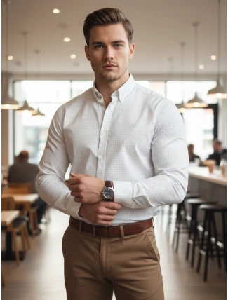 Pánska biela vzorovaná košeľa slim fit FashionStreet DX2694