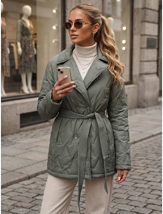 Dámsky kabát na prechodné obdobie s opaskom, zelený, FashionStreet TY5805 Dámsky kabát na prechodné obdobie s opaskom, zelený, FashionStreet TY5805
