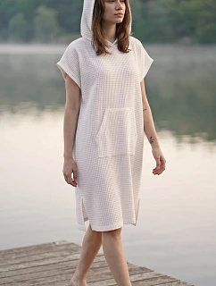 dámske vaflové pončo Saimaa s kapucňou White
