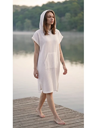 dámske vaflové pončo Saimaa s kapucňou White dámske vaflové pončo Saimaa s kapucňou White
