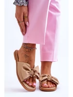 Dámske kožené papuče s mašľou Beige Becky