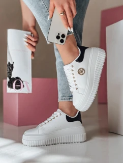 Dámske tenisky na platforme KITNOT bielo-čierne FashionStreet ZY0922