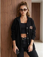 Dámska oversize košeľová bunda z kordového materiálu, čierna, FashionStreet TY6056