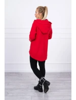 Zateplená mikina s predĺženým chrbtom a vreckami červená