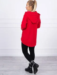 Zateplená mikina s predĺženým chrbtom a vreckami červená