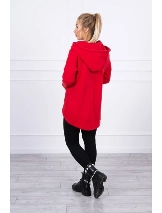 Zateplená mikina s predĺženým chrbtom a vreckami červená