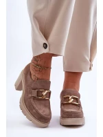 Eleganckie Półbuty Na Słupku Ze Złotą Ozdobą Beżowe Lemar Harmell