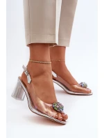 Transparentne Sandały Na Słupku z Ozdobą Srebrne D&A MR38-454