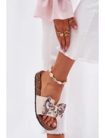 Damskie Klapki Z Kokardą Na Korkowej Platformie Beżowe Lisandrea