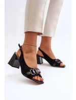 Dámske sandále na vysokom podpätku so zdobením, čierne D&A