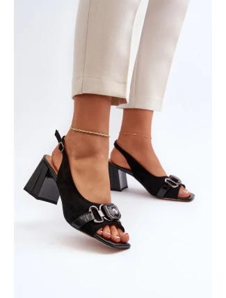 Dámske sandále na vysokom podpätku so zdobením, čierne D&A