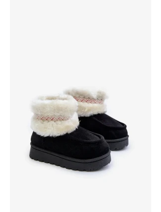 Detské členkové snehule s kožušinou a vzorom Black Melefia