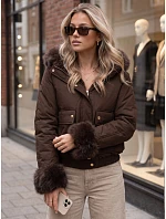 Krátka dámska zimná bunda s kožušinou, hnedá, FashionStreet TY5998
