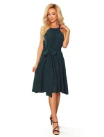 ALIZEE - Dámske šifónové šaty vo fľaškovo zelenej farbe so zaväzovaním 350-4