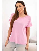 Dámska oversize blúzka z viskózy s krátkymi rukávmi a okrúhlym výstrihom candy pink Dámska oversize blúzka z viskózy s krátkymi rukávmi a okrúhlym výstrihom candy pink