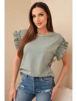 Dámska bavlnená blúzka s volánovými rukávmi khaki