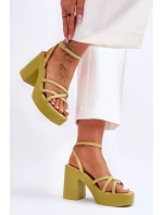 Modne Sandały Na Obcasie Z Paseczkami Limonkowe Shemira