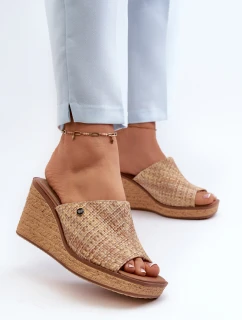 Klapki Damskie Na Koturnie Sergio Leone KL213 Beżowe