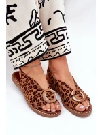 Płaskie Sandały Z Ozdobą Panterka Brązowe Haliones