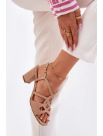 Damskie Sandały Na Obcasie Słupku Sergio Leone SK884 Beżowe