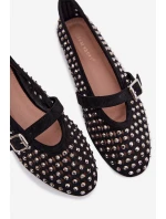 Dámské baleríny s krajkovým vzorem s kamínky a páskem Černé Wilvessa