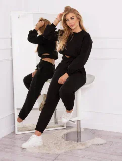 Zateplená súprava s krátkou mikinou čierna