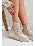 Zazoo 60472 Skórzane Botki Na Platformie I Koturnie Beżowe