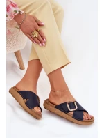 Skórzane Klapki Damskie Z Klamrą Inblu ED0003IU Granatowe