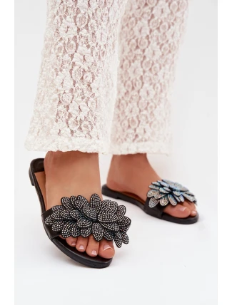 Dámské ploché pantofle s ozdobou černé Grelora
