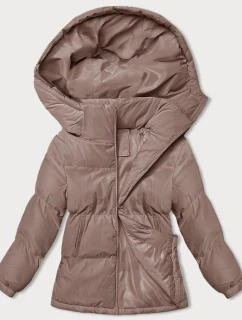 Dámska zimná bunda s kapucňou tmavo béžová (5M3169-84)