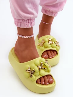 Damskie Klapki Piankowe Z Ozdobami Na Grubej Podeszwie Limonkowe Bremavia