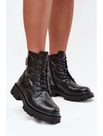 Skórzane Botki Damskie Z Efektem Marszczenia I Klamrą Artiker 57C1008 Czarne